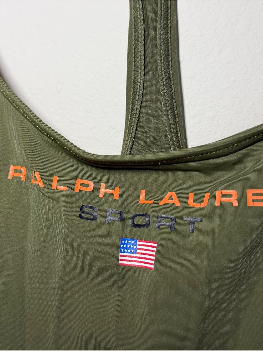 Vintage Ralph Lauren Sport Olive Racerback Tank with Flag Detail